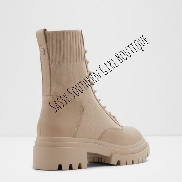 ⭐🆕 Leather ALDO tan beige leather combat boots - Picture 6 of 11